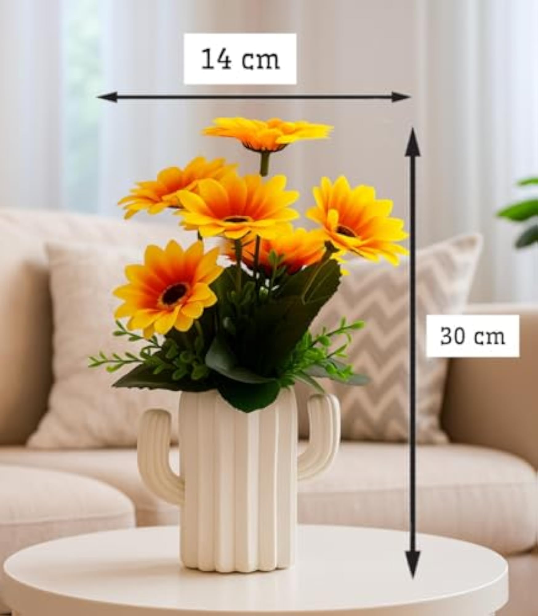 Cactus Shaped Ceramic Flower Pot with Artificial Sunflower Arrangement