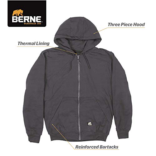 Berne Men's Heritage Thermal-Lined Full-Zip Hooded Sweatshirt, 3X-Large Tall, Charcoal #TOP2