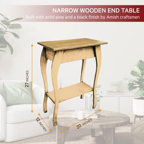 Peaceful Classics Wooden End Table- Amish Handmade Slim Side Table For Living Room, Bedroom, Entry Way, & Hallway, Thin Narrow End Table With 2-Tiered Shelves For Display & Storage, Unfinished #TOP1