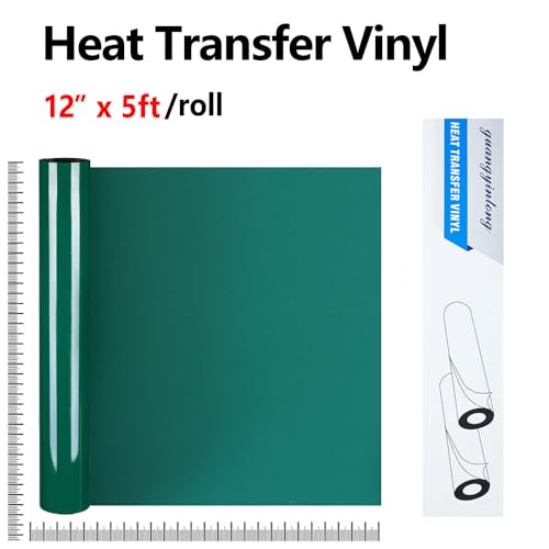Image of guangyintong Green Heat Transfer Vinyl HTV Rolls, 12 inch x 5ft Green Iron on Vinyl for T Shirts, Glossy Surface HTV Vinyl for All Cutter Machine Easy to Cut & Weed for Heat Vinyl Design
