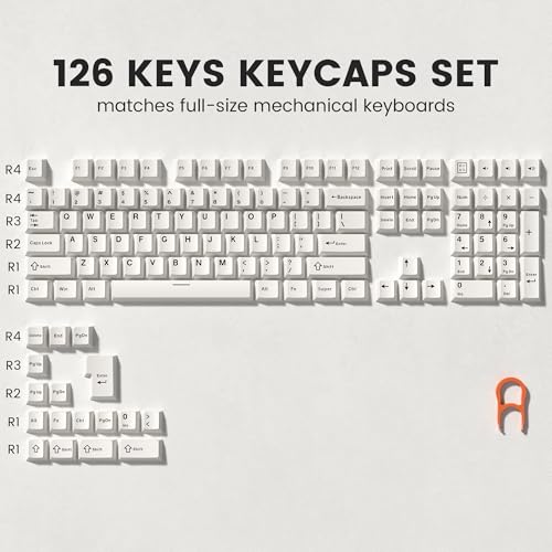 Image of dagaladoo Double Shot PBT keycaps Set, Cherry Profile Keyboard Keycaps | Retro key caps full size,Custom keycaps for 60% 65% 75% 100% MX switch Mechanical Keyboard(Milky White,126-keys)