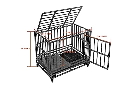 Luckyberry 38/42/46 Inch Heavy Duty Extra Large Indestructible Dog Crate Kennel Indoor With Separation Anxiety Lockable Wheels And Removable Tray thumb #3