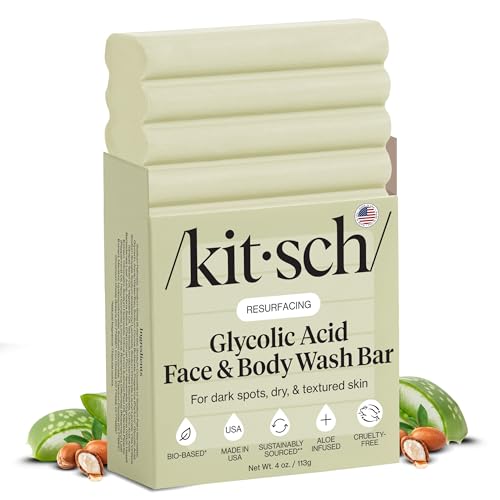 Kitsch Glycolic Acid Face & Body Wash Bar – Resurfacing Bar Soap with Shea Butter for Smoother, Brighter Skin – Gentle Soap & Body Wash Women & Men Love – Cucumber & Eucalyptus Scent Bath Soap - 4 oz