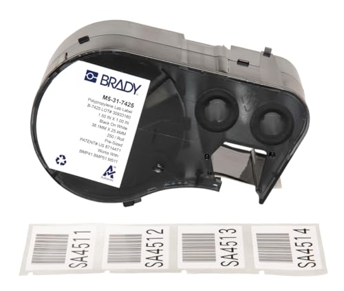Image of Brady Polypropylene Pre-Sized Labels for Label Printer BMP51 /BMP53 /M511-250 Self Adhesive Printer Labels - Black on White (38,10 mm (W) x 25,40 mm (H)) - M5-31-7425