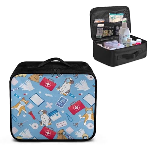 Image of Gomyblomy Blue First Aid Bag Empty Dog Doctors Print Medical Supplies Emergency Pouch Trauma Kit Portable Medicine Storage Bag for Camping Hiking Home Organizers