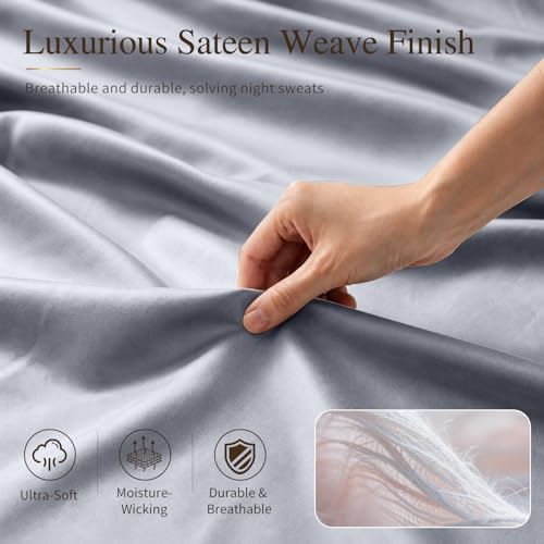 Image of MEISHANG 1000 Thread Count Cotton Sheets Queen Size - 100% Egyptian Cotton, Sateen Weave, Ultra Soft & Breathable Sateen, 16 inch Deep Pockets - 4 Piece (Queen, Grey)