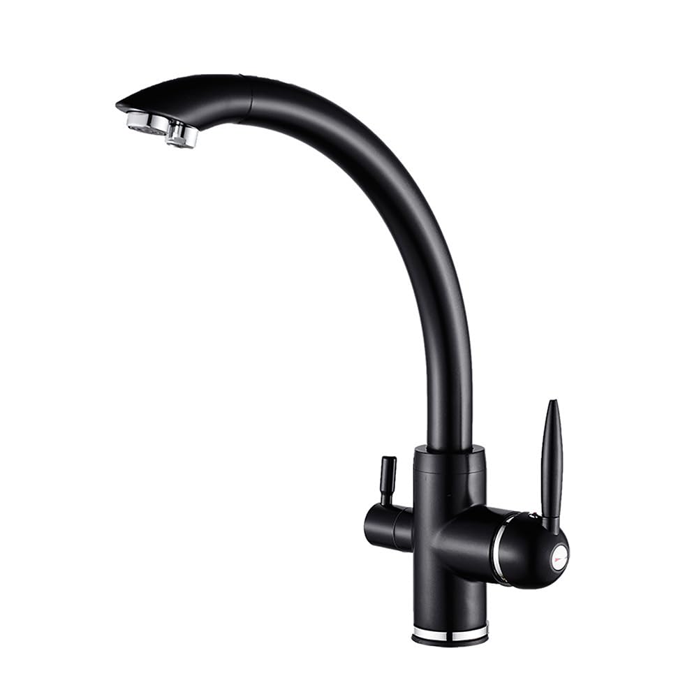 GLETSF Modern Black Kitchen Faucet - 360 Swivel Pull-Out Filter Faucet with Dual Spout Hot/Cold Mixer Purification Feature & Drain Assembly for Stylish Bathrooms,