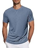 TARAINYA T-Shirt Herren Baumwolle Kurzarm Rundhals Einfarbig Shirts Männer Sommer Grau Blau XL