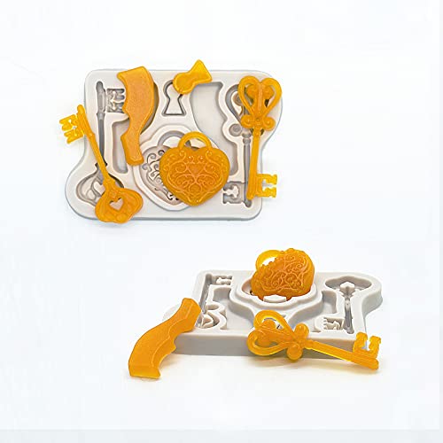Vintage Key Fondant Molds (4 Pack), Lock Keyhole Silicone Chocolate Molds, Mini Love Keys For Birthday Cake Cupcake Decorating, Candy, Sugarcraft, Gumpaste, Polymer, Clay, Resin #TOP7