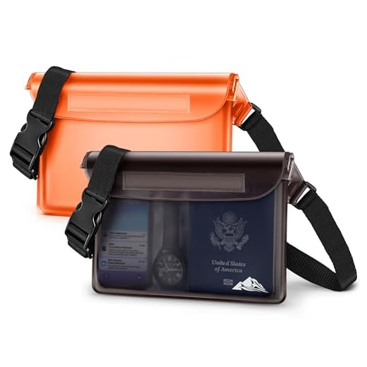 HEETA 2-Pack Waterproof Pouch with Waist Strap, Transparent Screen Touchable Dry Bag with Adjustable Belt for Phone Valuables for Swimming Snorkeling Boating Fishing Kayaking (Orange & Grey, L)
