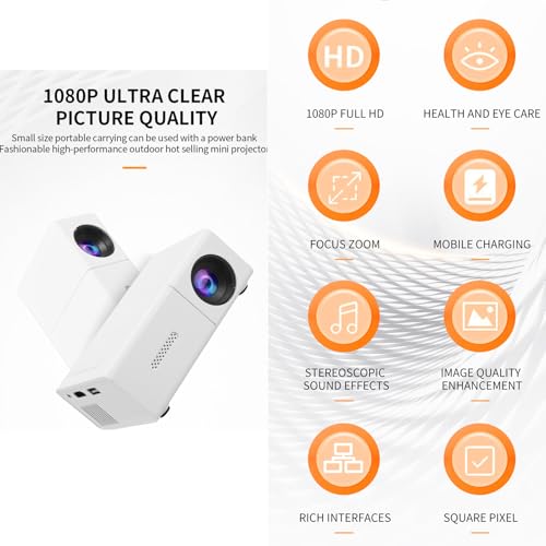 Garsent Mini Proyector, Proyector Portátil HD 1080p con Corrección de Llave Automática, 6000LM, Proyector de Cine en Casa LED con Interfaz Multimedia USB 2.0 de (Enchufe de la UE) - imagen 4