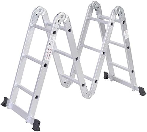 Safeplus Aluminum Lightweight Multi Task Ladder, 3.3ft Multi Purpose Folding Scaffold Ladder, 12.5ft Multi-Purpose Extension Work Step Ladder-MAX Weight 330 LBS
