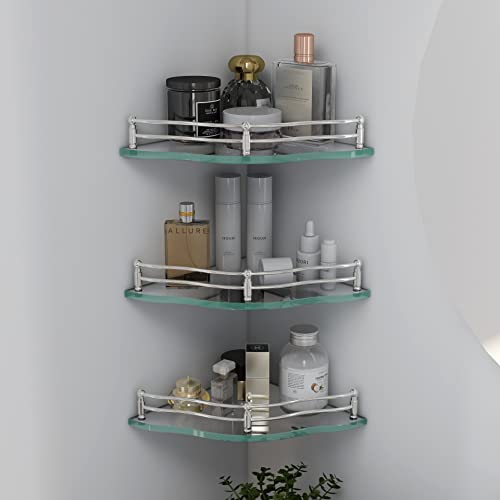 Primax Premium Flower Transparent Glass Chrome Finish Corner Bathroom Kitchen Accessories Shelf (9x9 Inches) - Pack of 3 (B0BRVMG6R4) Amazon Price History, Amazon Price Tracker