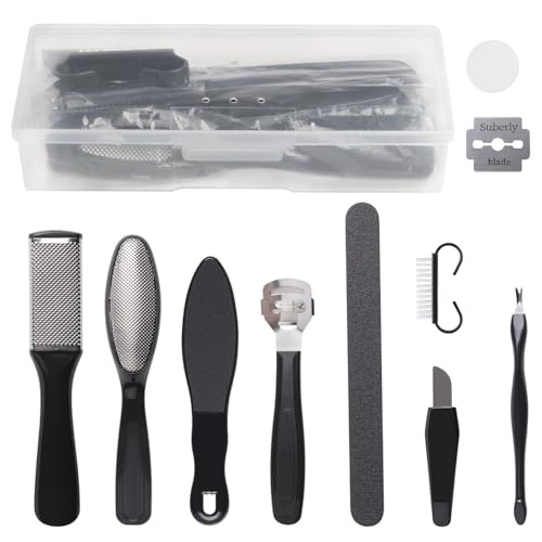 FCZJ Foot File, 10 in 1 Pedicure Sets for Feet, Foot Scrubber Foot File Dead Skin Remover for Hard Skin and Dry Cracked Feet Scraper-Black