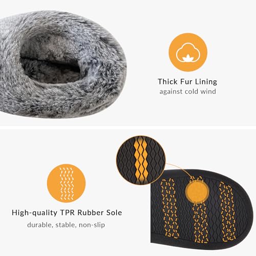 VONMAY Women's Bootie Slippers Suede Moccasin Boots Fuzzy Plush Faux Fur House Shoes Winter Warm Memory Foam Non-slip Indoor Outdoor4