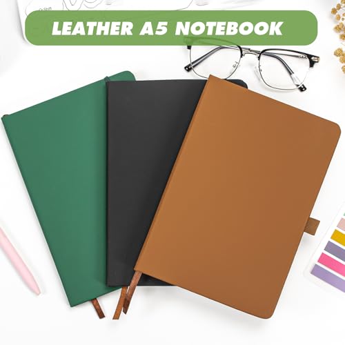 Yikki Notizbuch A5 Liniert, 3 Stück Notizbuch A5 Klein, 8.3x5.7 Business Leder Notebook, Mini Notizbücher Set, Notizblock Mit Stifthalter, Journal Buch, je 160 Seiten, 80 Blatt