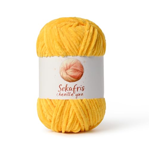 Image of Chenille Yarn for Crocheting, Size 5 Bulky,Golden Yellow | 100g /131yds Soft Chunky Velvet Yarn for Crochet and Knitting,Fluffy Baby Yarn for Amigurumi,Blankets and DIY Crafts.