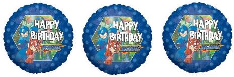 3 Megaman "Happy Birthday" 18 inch Mylar Balloons