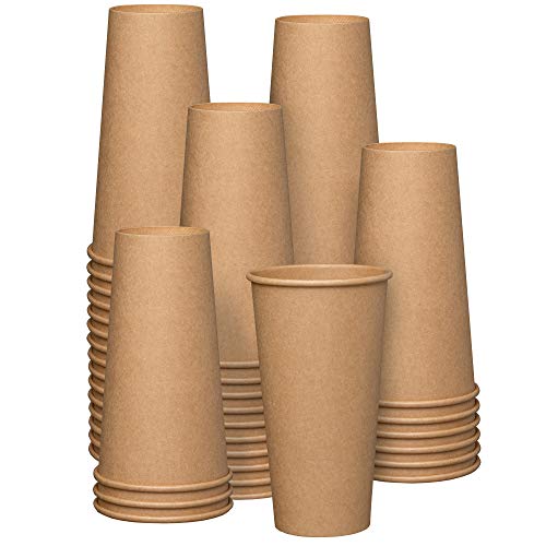 GUSTO [100 Count Kraft Disposable Paper Cups Hot Coffee Cups Brown Unbleached - Eco-Friendly Cups (20 oz. - Kraft)