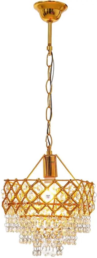 Image of Prop It Up Crystal Chandelier for Home, Gold Finish with Glass Crystals for Hall, Vintage Style, 23 cm Diameter, Indoor Lighting for Living Room, Dining, Entryway, Without Bulb