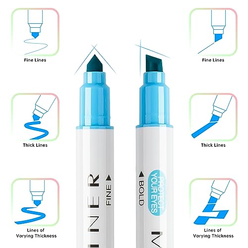 Niart Dual Tip Highlighters, Set 24 Highlighters Marker Pens With Broad & Fine Tips, Pastel Highlighters Assorted Colors For School, Art, Bible Study Supplies Watercolor Markers For Kids & Adult #TOP5