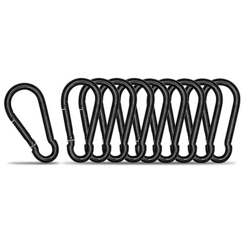 Small Carabiner Clip Hook 1.57 inch 10 pcs Black Heavy Duty Spring Snap Hook Key Chain Carabiners Clips for Outdoor Camping Swing Set Hammock Hiking Travel Fishing Quick Link Keychain