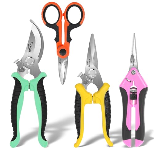 BIDMLI 4-Pack Multifunctional Garden Scissors Set-Stainless Steel Pruning &Floral Shears with One-Piece Handle Blades for Tree Pruning, Flower Trimming, and Fruit Picking Tasks at Home&Garden Tool.