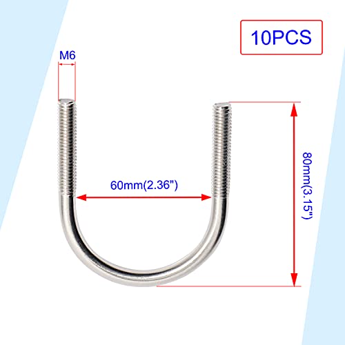 Image of Round U-Bolts 2.36inch(60mm) Inner Width M6 304 Stainless Steel 20pcs Self-Locking Nylon Insert Hex Nuts Flat Washers for Car /Motorhome /Sailing Trailer Replacement Part and Accessorie 10Pack