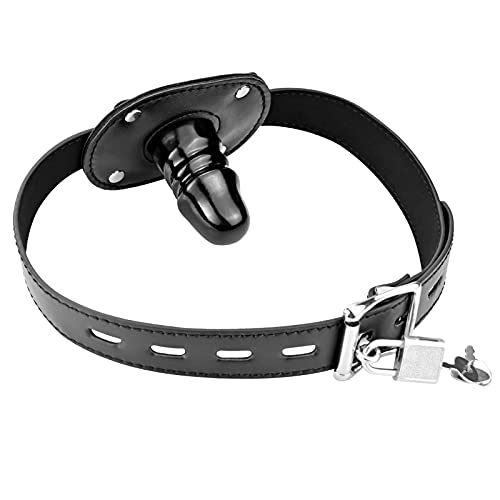 Mordaza con consolador y cierre con candado de SXOVO, color negro, para fetichismo, bondage Penis Gag Restricción (corto 5 cm)