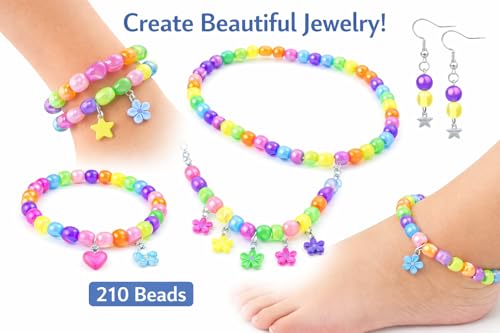 Image of Ambitieux DIY Bracelet Making Kit for Girls - 12 Types Colorful Beads with Charms, Elastic Thread, Earrings, Clasps & Rings - Jewellery Craft Kit for Kids, Birthday Return Gift, Rakhi Special Set for 2 3 4 5 6 7 8 9 10 years (Monalisa Beads)
