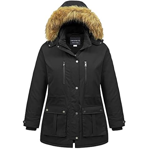 CREATMO US Women's Winter Plus Size Long Winter Coats Waterproof Thicken Puffer Coat with Faux Fur Hood Black 2X Cover
