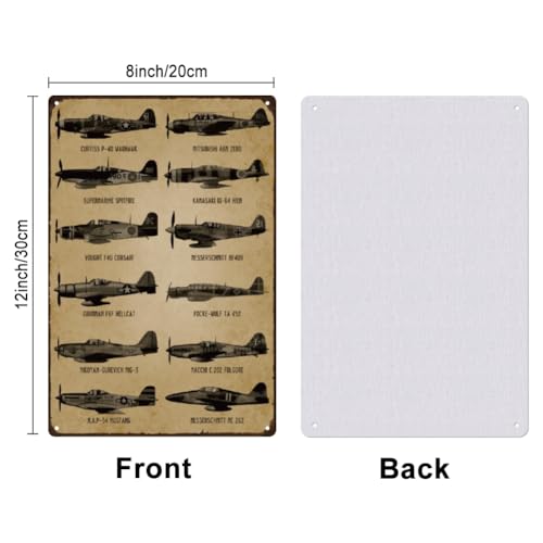 SUPERDANT Metal Signs WWII Fighter Planes Tin Signs Fighter Guide Metal Sign Vintage Warplane Art for Bars Pub Playroom Man Cave Pantry Boy's Room Wall Decor Plaque - Image 2