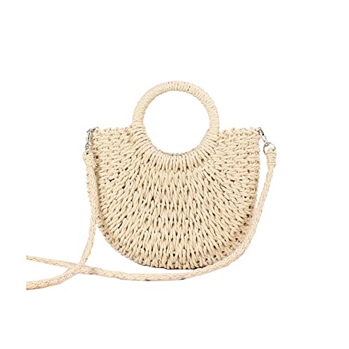 Hixingo Bolso de Playa la Paja Mujer, Grande Verano Boho Bolso Playa Bolso de Hombro, Casual Bolsos de Bandolera Ratán Tejidas a Mano Para Viajes Compras y Vacaciones (24x26x60CM,Beige) Cover