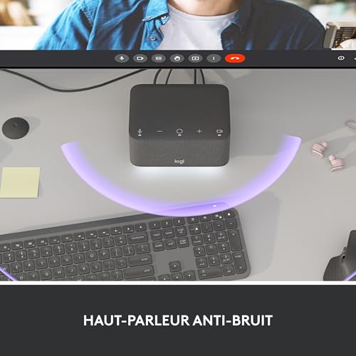 Logitech - Logi Dock, station d'accueil pour ordinateur portable USB-C Tout-en-un, Téléphone de conférence, Réduction de bruit, Bluetooth, HDMI, Windows/macOS, certifié pour Microsoft Teams, Graphite