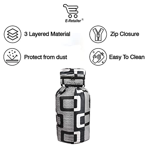 Image of Polyester 3-Layered LPG Gas Cylinder Cover with Zip Enclosure (Color-Geometric Black, Size-26x14 Inches)