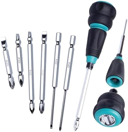 Pro'sKit 10 in 1 Ratchet Screwdriver Kit, Magnetized Blades, Separable Handles, Cr-V Blades, Non-Slip Soft Grip Handles, RoHS Complied, Small Short Stubby image 5