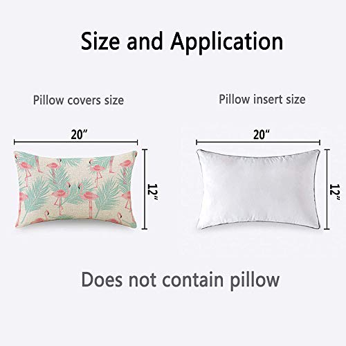Hosnye Pink Flamingo Throw Pillow Cover Standing On Tropical Leaves And White Background Linen Fabric For Couch Bed Sofa Car Waist Cushion Cover 12 X 20 Inch Pillow Case #TOP2