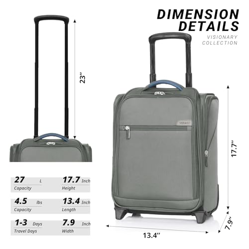 Image of Verage Underseat Carry On Luggage with Spinner Wheels, Grey, 16-Inch Rolling Underseat, 2 Wheels Luggage