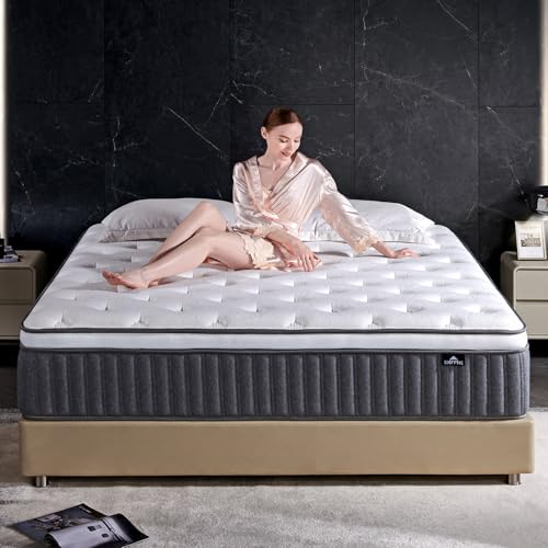 SNFPNE Queen Mattress 14 Inch, Hybrid Memory Foam Mattress with Zoned Pocket Springs Support and Motion Isolation, Medium Firm Feel Pressure Relief for Bed 80" x 60"