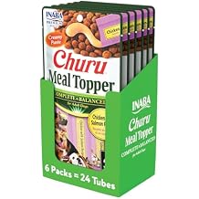 INABA Churu Meal Topper for Dogs, Complete & Balance, Creamy, Lickable Puree Dog Food Topper, 0.5 Ounce Tube, 24 Tubes 4 per Pack, Chicken with Salmon Recipe