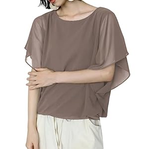 MEME XTRA Women’s Short Sleeve Blouse Shirt Cut and Sewn Office Summer Spring Chiffon Ruffle Flare Top T-shirt Summer Clothes Lined Dolman Stylish Large Size Loose Plain Cute Beautiful Georgette Elegant