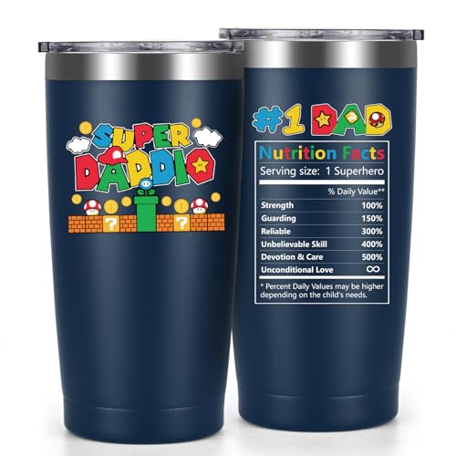 Image of Livole Dad Gifts - Father's Day Stainless Steel Travel Mug from Daughter, Son, Child - 20oz Insulated Wine Tumbler with Straw and 2 Lids - Best Daddy Gift Ideas for Men