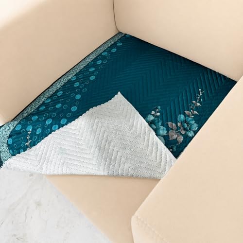 Image of Homerz 'Brooklyn Series' Premium Sofa Cover | Quilted Floral Design | Non-Slip Washable Sofa Protector | Soft Anti Slip Fabric (Teal, 1 Seater, Only Seat Cover)