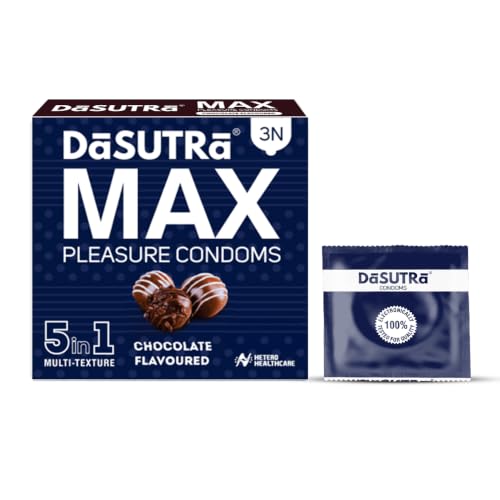 Image of Dasutra Max Pleasure Dotted Condoms For Men | 5 in 1 Multi-Textured Lubricated | Enhanced Pleasure For Both | 3 in Each Pack (Chocolate, Pack of 10)