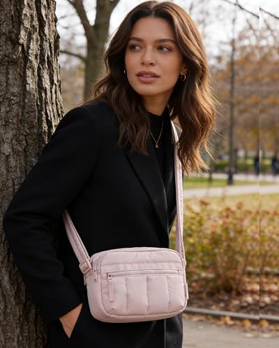 Image of BAGSMART Cross Body Purse, Mini Crossbody Bags for Women Travel Purse, Puffy Shoulder Handbag Wallet with RFID Blocking Slots, Baby Pink-small