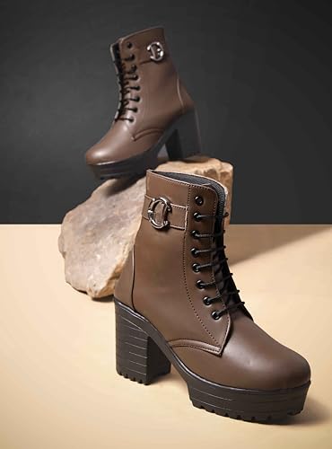 Image of JM LOOKS Women's Lace-Up Platform Block Heel Boots | Stylish and Comfortable for Any Occasion