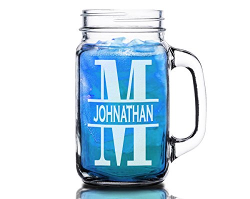 16oz Personalized Single Initial with Name Hefty Beer Mug for Mom Dad Grandpa Personalized Mens Woman Mason Jar 21st Birthday Gift