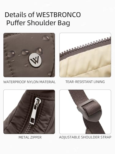 Image of WESTBRONCO Small Puffer Crescent Shoulder Bag for Women, Nylon Quilted Shoulder Purses, Puffy Handbags with Adjustable Strap