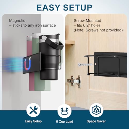 magnetic stanley cup holder with 6 hook rack tumbler organizer for fridge water bottle organizer for stanley 30amp40 oz stanley cup accessories for kitchen cabinet 3 pack black