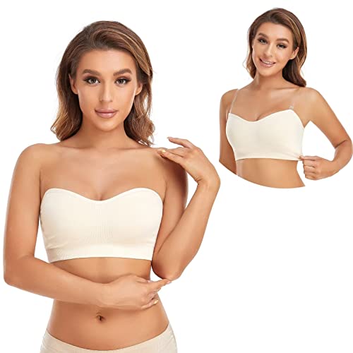 Image of Lusait Strapless Bra for Women Non-Slip Silicone Padded Bandeau Bra Wireless Tube Top Bralette